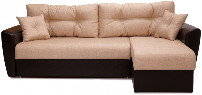 Диван-кровать угловой Амстердам, 160х200, еврокнижка, независимый пружинный блок, рогожка/экокожа, бежево-коричневый