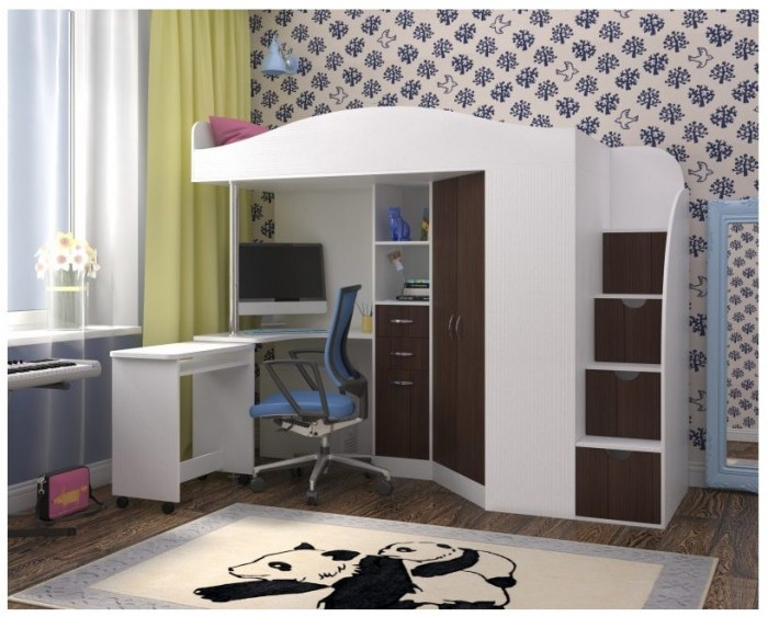 Кровать-чердак Юниор 4 (Дуб молочный/Винтерберг)