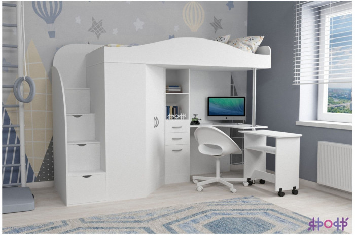 Кровать-чердак Юниор 4 (Дуб молочный/Винтерберг)