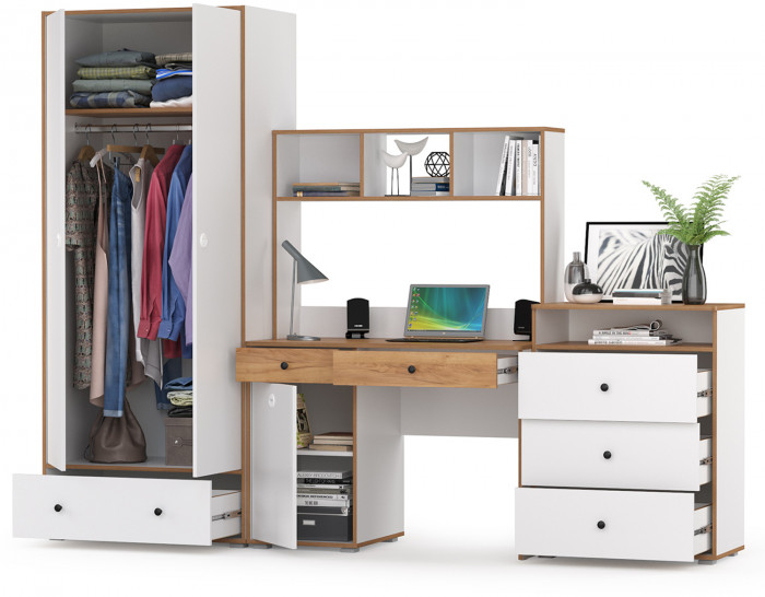 Вуди Компоновка № 51, цвет белый премиум/дуб крафт золотой, ШхГхВ 266х52,7х180,3 см., универсальная сборка