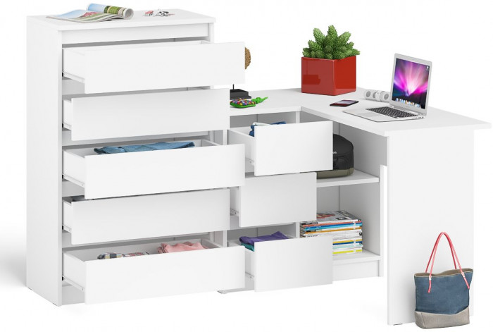 Мори компьютерный стол МС-16 левый + Комод МК700.5, белый