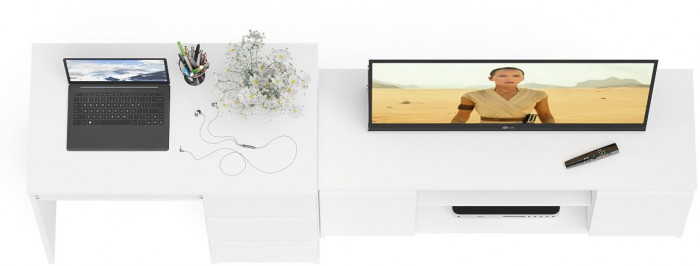 Мори компьютерный стол МС-6 правый + Тумба МТВ1200.1, белый