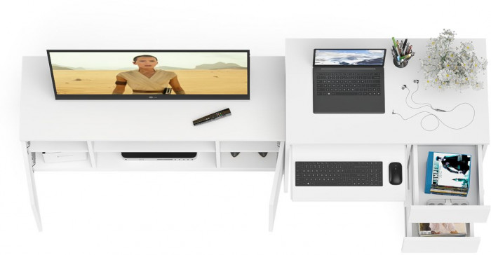 Мори компьютерный стол МС-6 правый + Тумба МТВ1200.1, белый