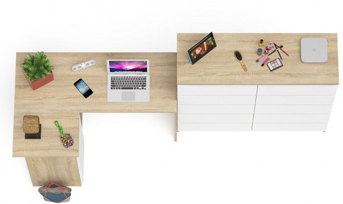 Мори Стол компьютерный МС-16 левый + Комод МК1200.10, цвет дуб сонома/белый, ШхГхВ 244,8х84,9х115 см., выдвижные ящики слев, НЕ универсальная сборкаа