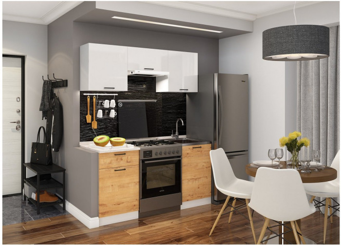 Кухонный гарнитур ЛДСП Дуся 1600, Белый бриллиант/Белый