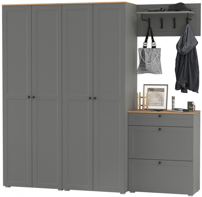 Остин Прихожая 29, цвет серый графит/дуб крафт золотой, ШхГхВ 240х54,3х229,6 см., универсальная сборка