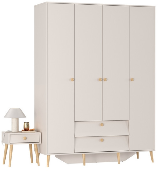 Афина Спальня Шкаф 4-х дверный + Тумба прикроватная, кашемир серый