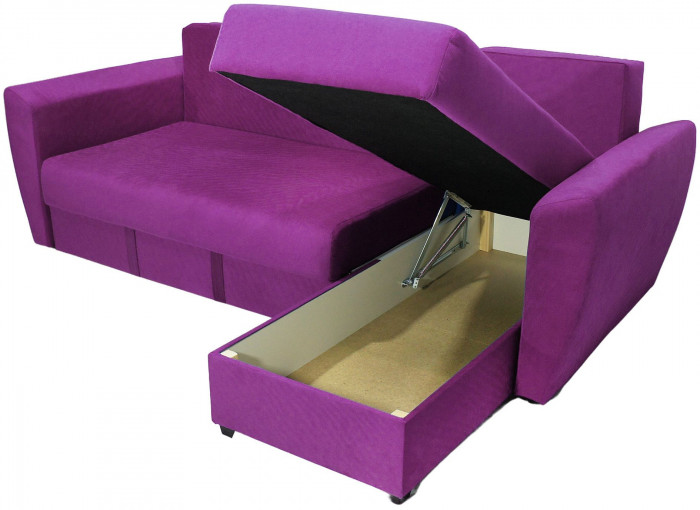 Диван-кровать угловой Амстердам Люкс, 160х200, еврокнижка, независимый пружинный блок, велюр, фиолетовый