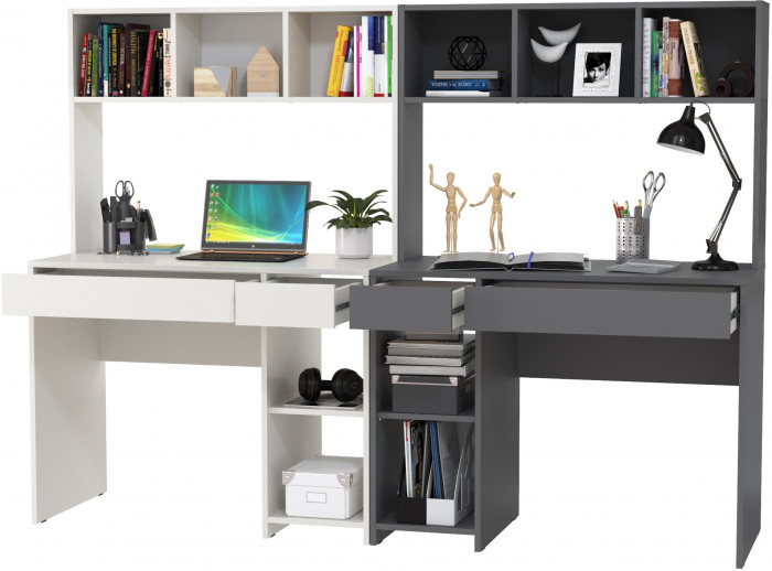 компьютерный стол Комфорт 12.77F + компьютерный стол Комфорт 12.77F, белый шагрень/тёмно-серый