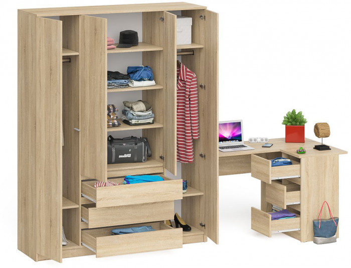 Мори компьютерный стол МС-16 правый + Шкаф МШ1600.1, дуб сонома