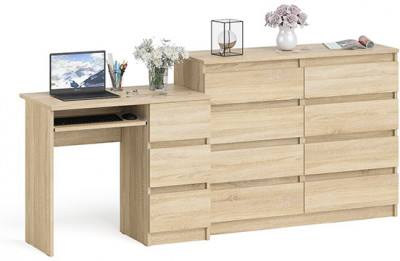 Мори компьютерный стол МС-6 правый + Комод МК1200.8, дуб сонома