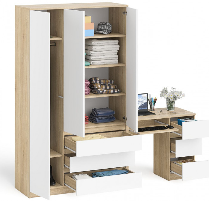 Мори компьютерный стол МС-6 правый + Шкаф МШ1200.1, дуб сонома/белый