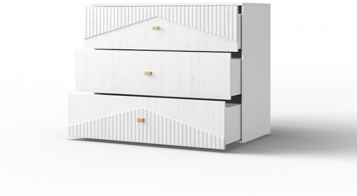 Комод с тремя ящиками "Оливия" - Белый текстурный/Ясень белый