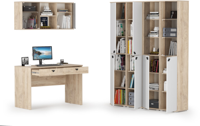 КР100 Бостон № 53, дуб эндгрейн элегантный/фасады МДФ милк рикамо софт, 12.69+10.51+13.154+13.154+13.155+13.155, ШхГхВ 269,6х57,2х194,4 см., ун. сб.