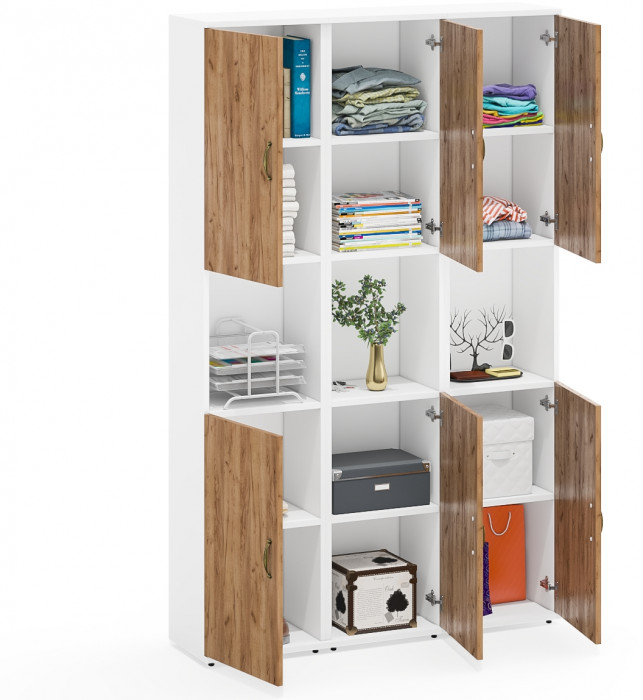 Лидер-8 Пенал 3 шт., цвет белый шагрень/крафт золото, ШхГхВ 120х30х190 см., универсальная сборка