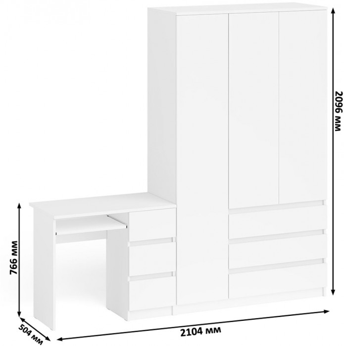 Мори Стол компьютерный МС-6 правый + Шкаф МШ1200.1, цвет белый, ШхГхВ 210,4х50,4х209,6 см., выдвижные ящики справа, НЕ универсальная сборка