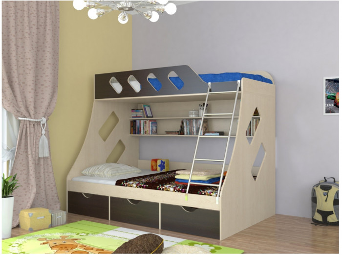 Дельта-20.01 Детская двухъярусная кровать с лестницей (Розовый, Белый)