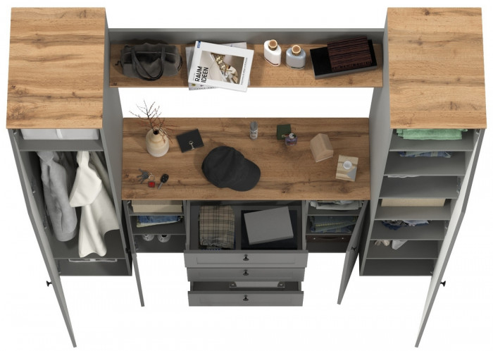 Остин Прихожая 74, цвет серый графит/дуб крафт золотой, ШхГхВ 200х54,3х229,6 см., универсальная сборка