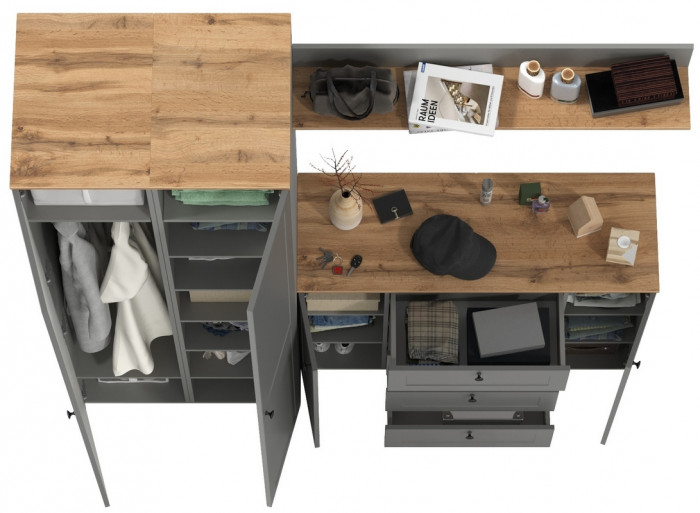 Остин Прихожая 74, цвет серый графит/дуб крафт золотой, ШхГхВ 200х54,3х229,6 см., универсальная сборка