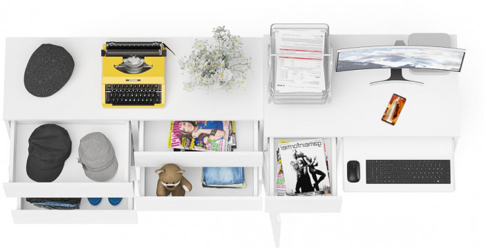 Мори компьютерный стол МС-1 левый + Комод МК1200.6, белый