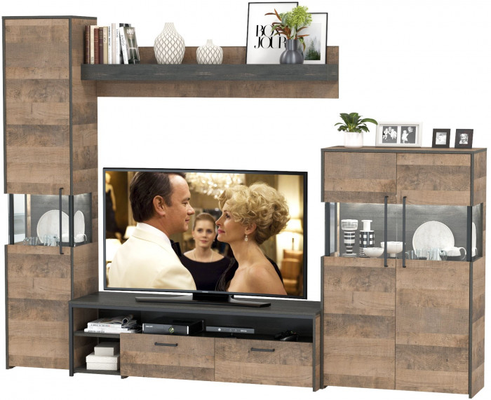 Трувор Гостиная 025, цвет дуб гранж песочный/интра, ШхГхВ 280,4х45,4х210 см., универсальная сборка