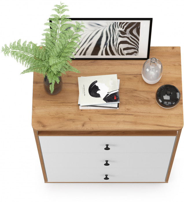 Вуди 13.293 Комод, цвет белый премиум/дуб крафт золотой, ШхГхВ 70х43,1х93,2 см.