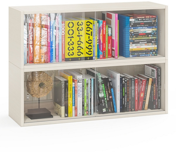 Две полки книжных С-МД-КН01, цвет дуб, ШхГхВ размер каждой полки в отдельности: 83х25х30 см., стеклянные дверцы