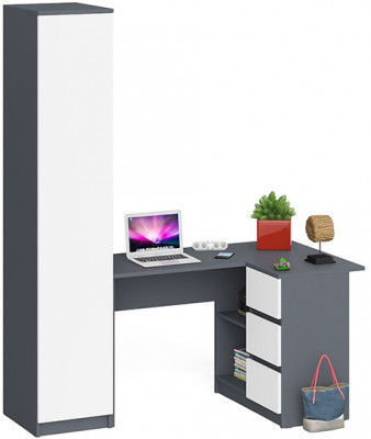 Мори компьютерный стол МС-16 правый + Пенал МШ400.1, графит/белый