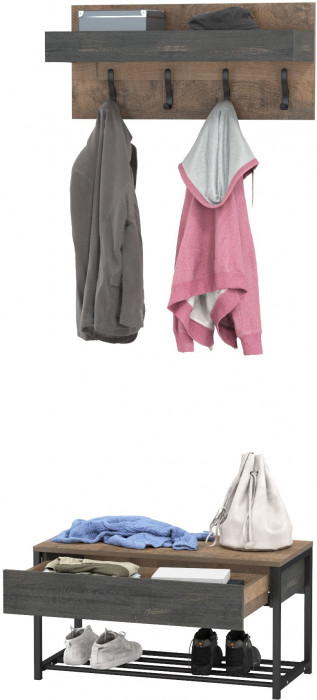 Трувор 13.241.03 Тумба для обуви + 15.04 Вешалка, дуб гранж песочный/интра