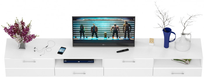 Тумба под ТВ Ларго 1, корпус белый/фасады МДФ белый глянец