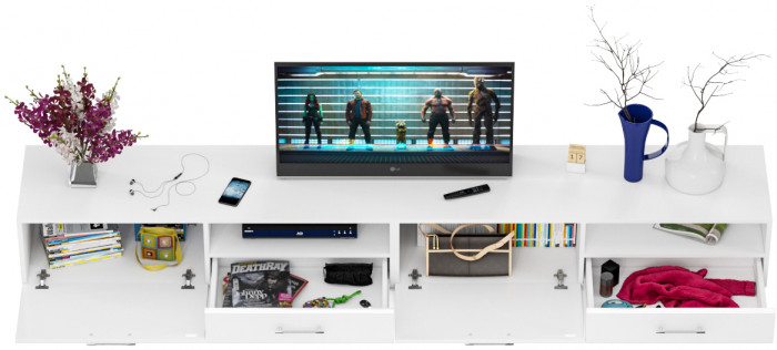 Тумба под ТВ Ларго 1, корпус белый/фасады МДФ белый глянец