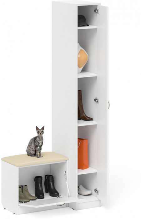 Прихожая П-6 Компоновка № 39, цвет белая шагрень/фасады МДФ белое дерево фрезеровка прованс, ШхГхВ 90х50х210 см., универсальная сборка