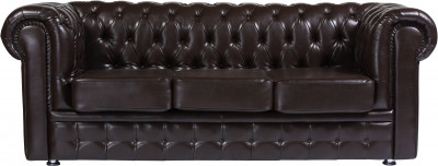 Диван кожаный коричневый, прямой 3-х местный, для дома, офиса, гостиной, кабинета Честер