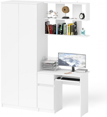 Мори компьютерный стол МС-1 левый + Шкаф МШ800.1 + Полка 900, белый