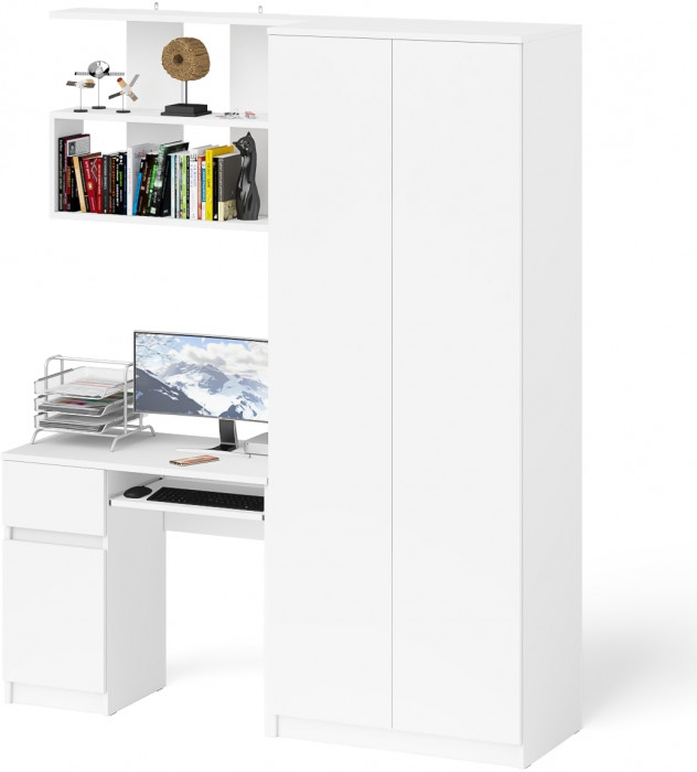 Мори компьютерный стол МС-1 левый + Шкаф МШ800.1 + Полка 900, белый