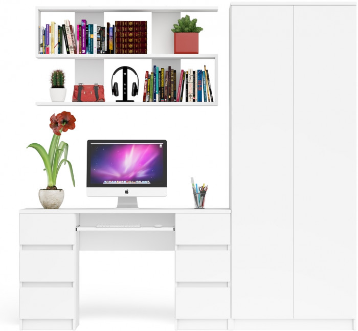 Мори компьютерный стол МС-2 + Шкаф МШ800.1 + Полка 1200, белый