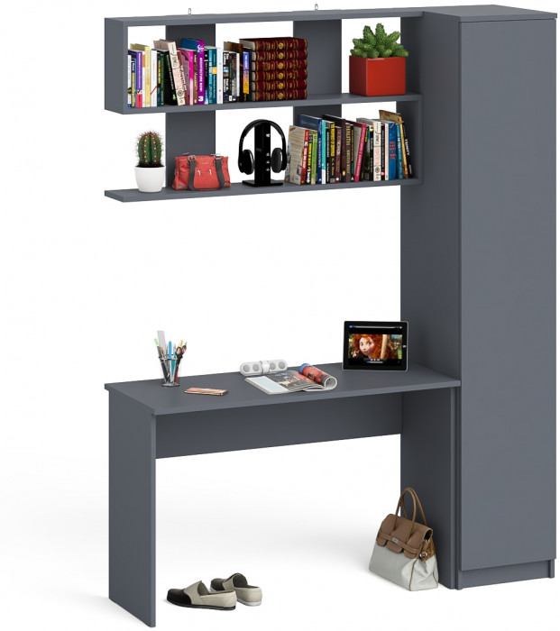 Мори письменный стол МСП1200.1 + Пенал МШ400.1 + Полка 1200, графит