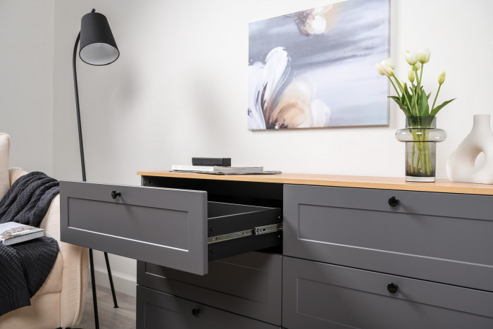 Остин 11.53 Кровать + ортопед + 16.240 Комод + 13.257 Тумба, серый графит/дуб крафт золотой