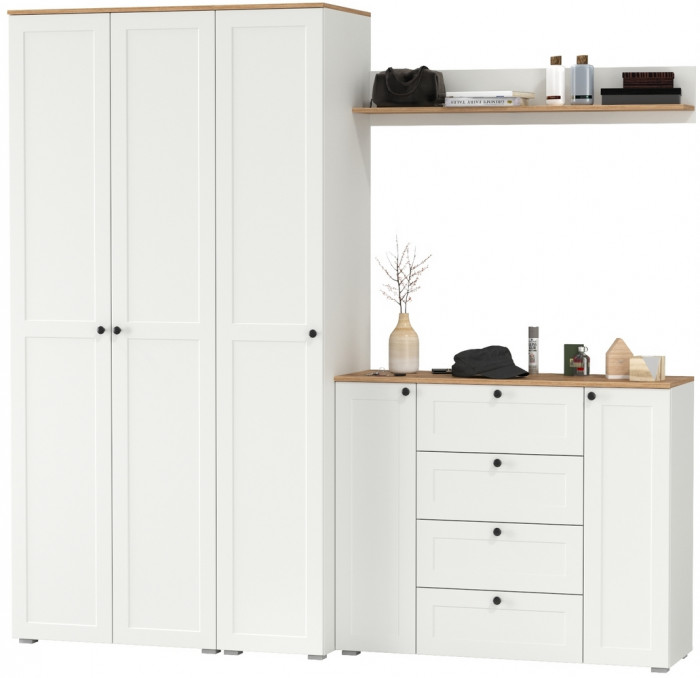 Остин Прихожая 75, цвет белый шагрень/дуб крафт золотой, ШхГхВ 240х54,3х229,6 см., универсальная сборка