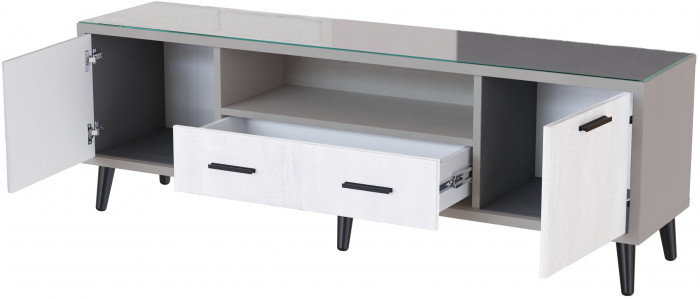 Тумба ТВ интерьерная 1,6 Ланс светло-серый/мдф холст белый