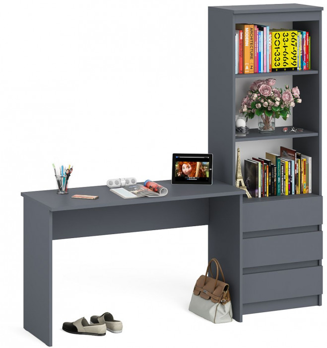 Мори Стол письменный МСП1200.1 + Стеллаж МСТ600.3, цвет графит, ШхГхВ 180,8х50х179,6 см., универсальная сборка