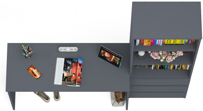 Мори Стол письменный МСП1200.1 + Стеллаж МСТ600.3, цвет графит, ШхГхВ 180,8х50х179,6 см., универсальная сборка