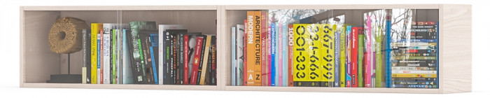 Две полки книжных С-МД-КН01, цвет ясень шимо светлый, размер каждой полки в отдельности: ШхГхВ 83х25х30 см., стеклянные дверцы