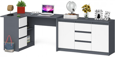 Мори Стол компьютерный МС-16 левый + Комод МК1200.3, цвет графит/белый, ШхГхВ 244,8х84,9х76,6 см., выдвижные ящики слева, НЕ универсальная сборка