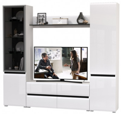 Сидней Комплектация № 050, корпус белый/чёрный/фасады МДФ белый глянец