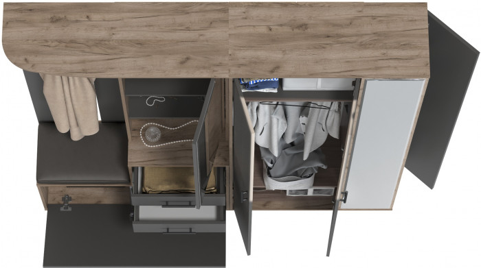 Прихожая Домино 5, цвет дуб крафт табачный/графит, ШхГхВ 188х36х202 см., универсальная сборка