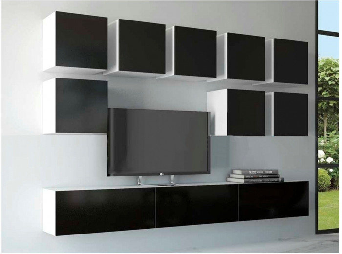 Модульная гостиная Флорис, композиция 4 (Черный глянец, Белый)