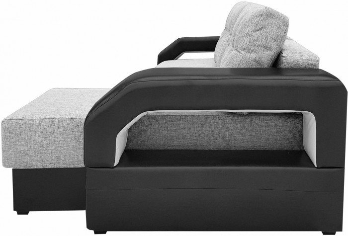 Диван-кровать раскладной еврокнижка, угловой Манчестер, с подсветкой, ширина спального места 160 см, рогожка/экокожа, серый