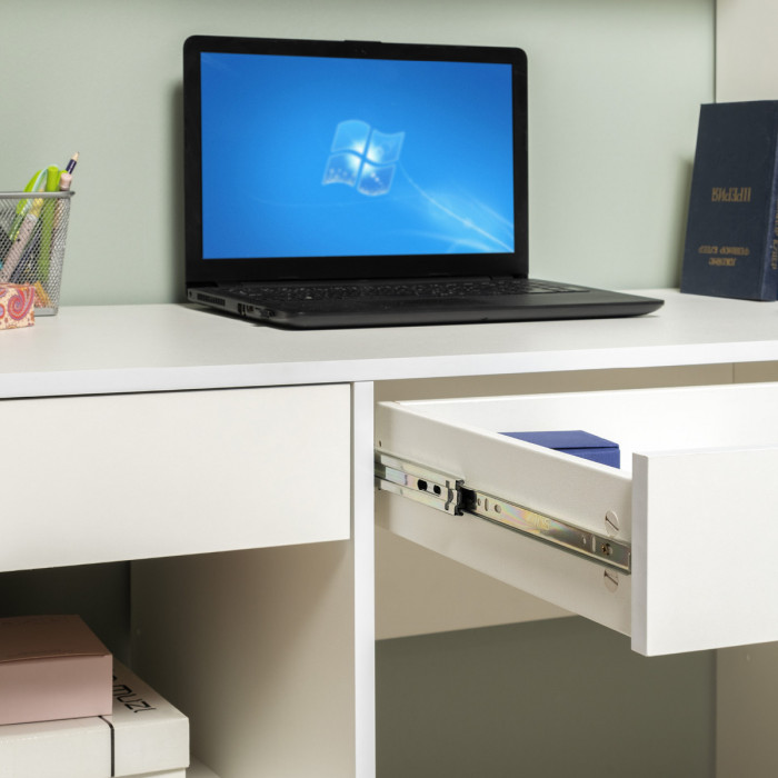 компьютерный стол Комфорт 12.77F + компьютерный стол Комфорт 12.77F, белый шагрень/дуб крафт золотой