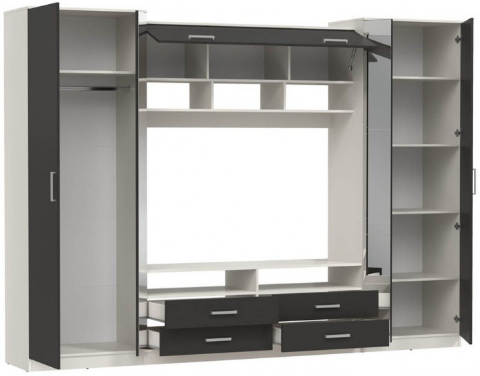 91.01 Вена шкаф многоцелевой Белый / Диамант серый